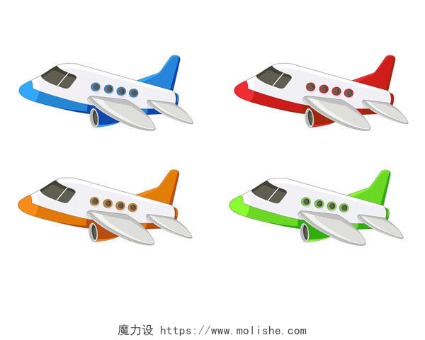 蓝红黄绿卡通飞机颜色png素材卡通飞机元素